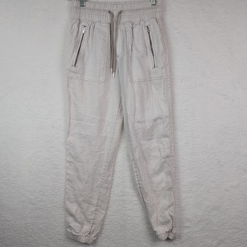 Athleta Cabo Linen Jogger Pants Women's Sz 0 Micro Cheetah Abalone Grey Beige